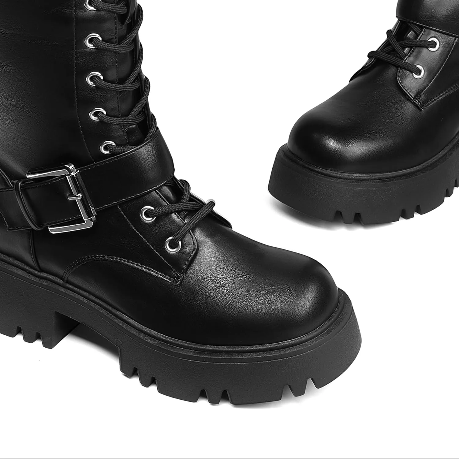 DREAM PAIRS Women's Combat Riding Platform Knee High Boots, Lace Up Fall Lug Sole Gothic Motorcycle Boots with Inside Zipper