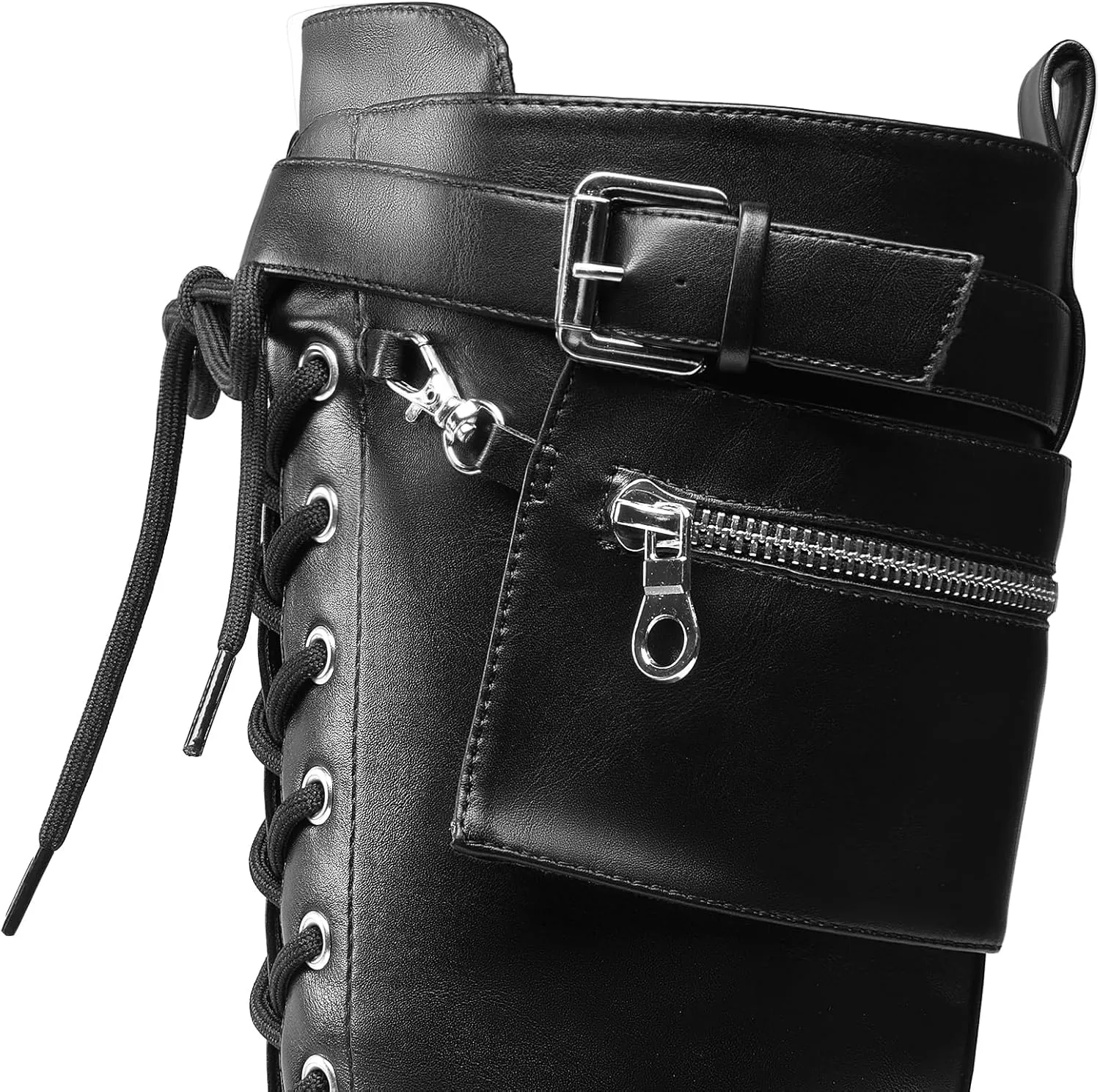 DREAM PAIRS Women's Combat Riding Platform Knee High Boots, Lace Up Fall Lug Sole Gothic Motorcycle Boots with Inside Zipper