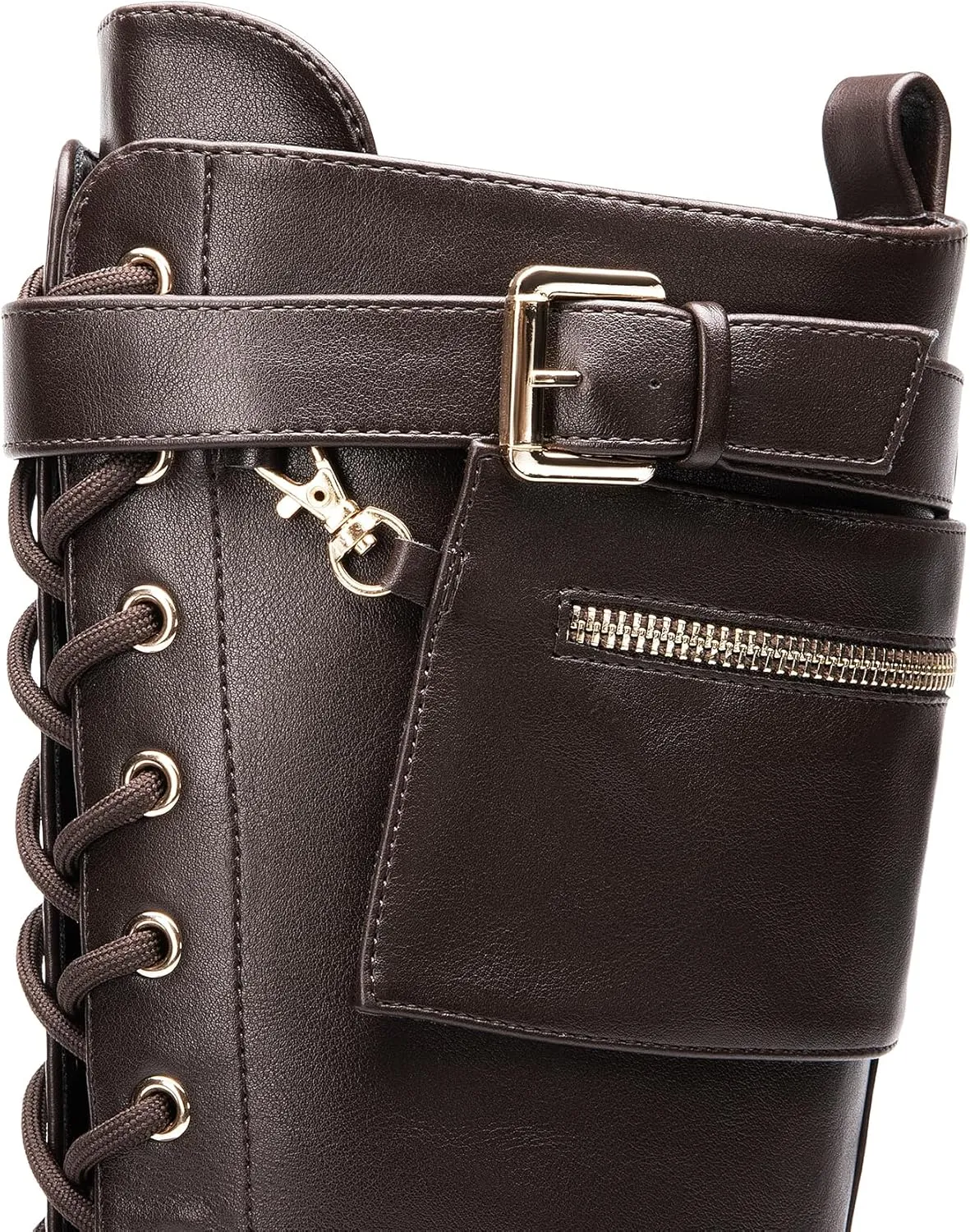DREAM PAIRS Women's Combat Riding Platform Knee High Boots, Lace Up Fall Lug Sole Gothic Motorcycle Boots with Inside Zipper