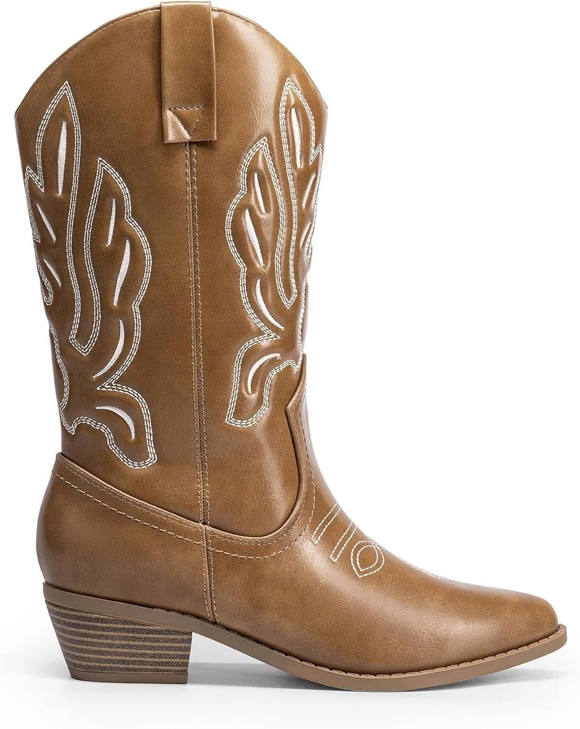 DREAM PAIRS Women's Cowboy Boots Mid Calf Cowgirl Boots Embroidery Stitched Western Boots