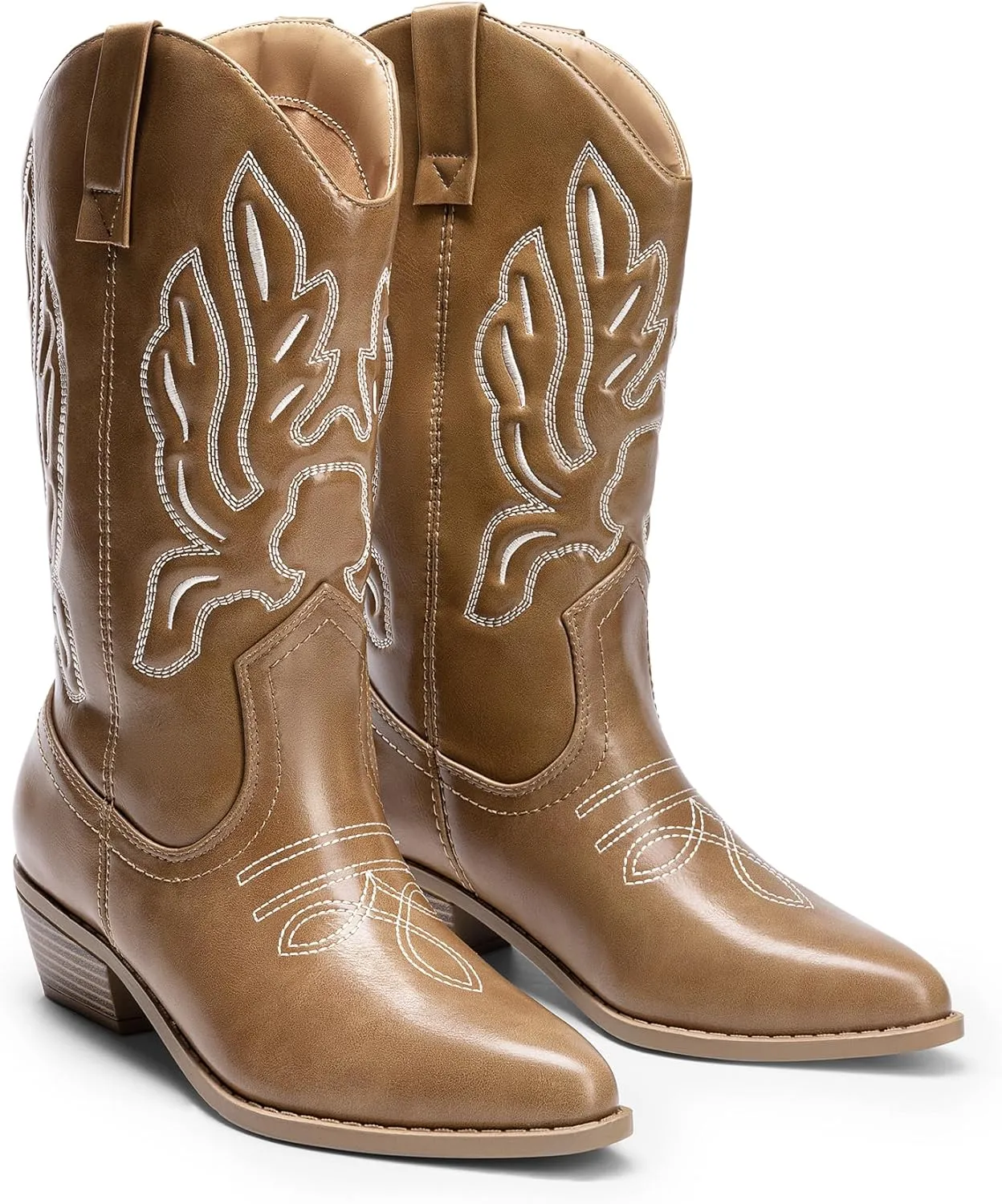 DREAM PAIRS Women's Cowboy Boots Mid Calf Cowgirl Boots Embroidery Stitched Western Boots
