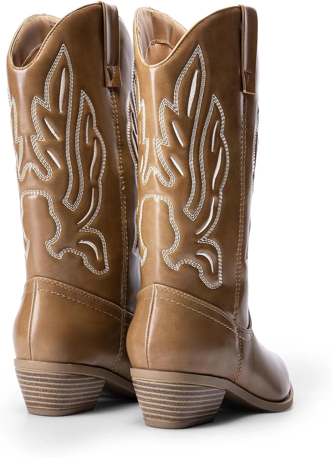 DREAM PAIRS Women's Cowboy Boots Mid Calf Cowgirl Boots Embroidery Stitched Western Boots