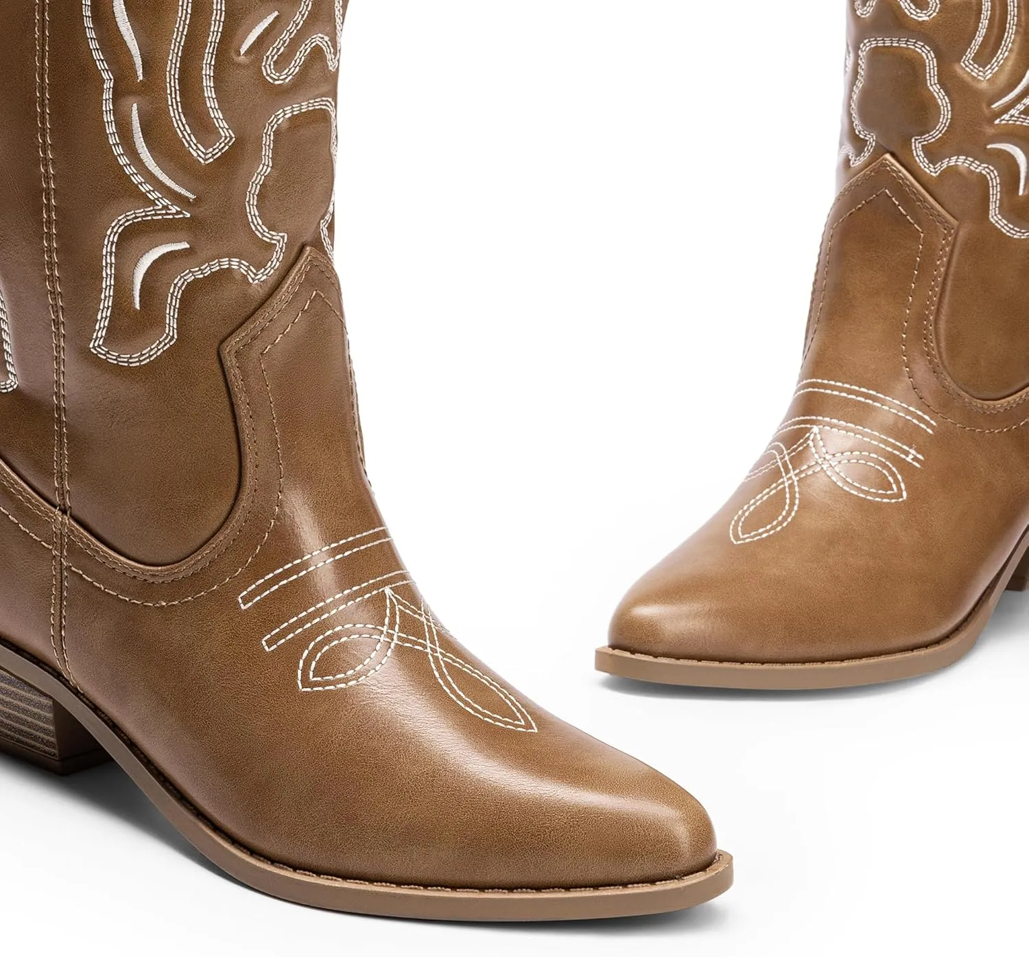DREAM PAIRS Women's Cowboy Boots Mid Calf Cowgirl Boots Embroidery Stitched Western Boots