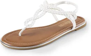 DREAM PAIRS Women's Flat Sandals Dressy Summer Stappy Comfortable Ankle Elastic T-Strap Beach Thong Sandals