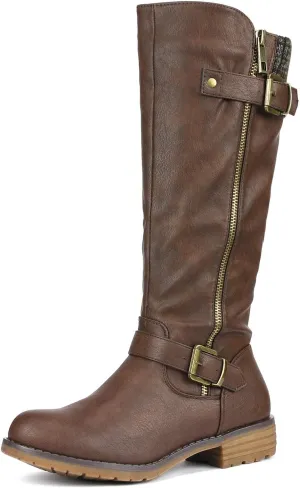 DREAM PAIRS Women's Knee High Boots Comfortable Riding Boots Side Zipper Fall Boots with Buckle