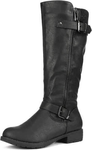 DREAM PAIRS Women's Knee High Boots Comfortable Riding Boots Side Zipper Fall Boots with Buckle