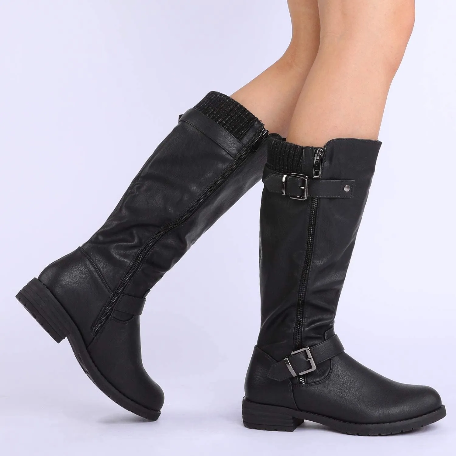 DREAM PAIRS Women's Knee High Boots Comfortable Riding Boots Side Zipper Fall Boots with Buckle