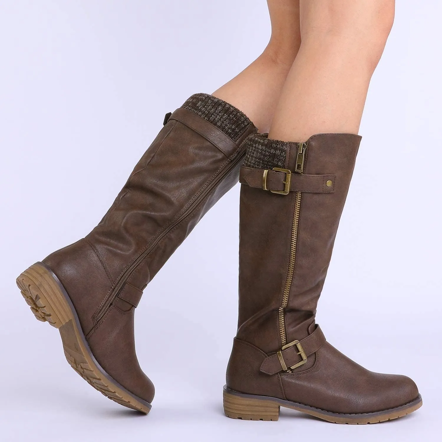 DREAM PAIRS Women's Knee High Boots Comfortable Riding Boots Side Zipper Fall Boots with Buckle