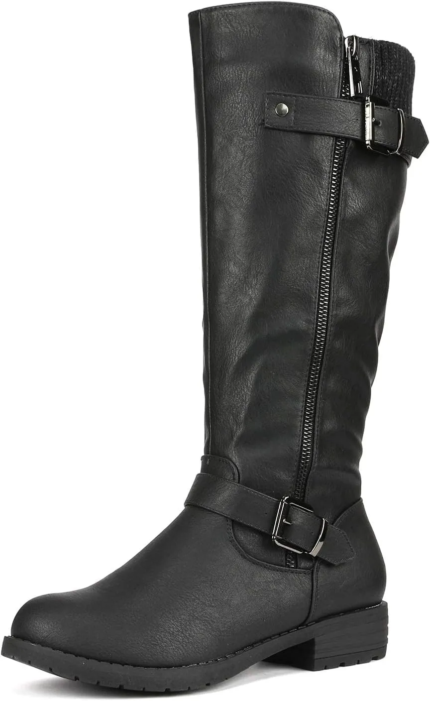 DREAM PAIRS Women's Knee High Boots Comfortable Riding Boots Side Zipper Fall Boots with Buckle