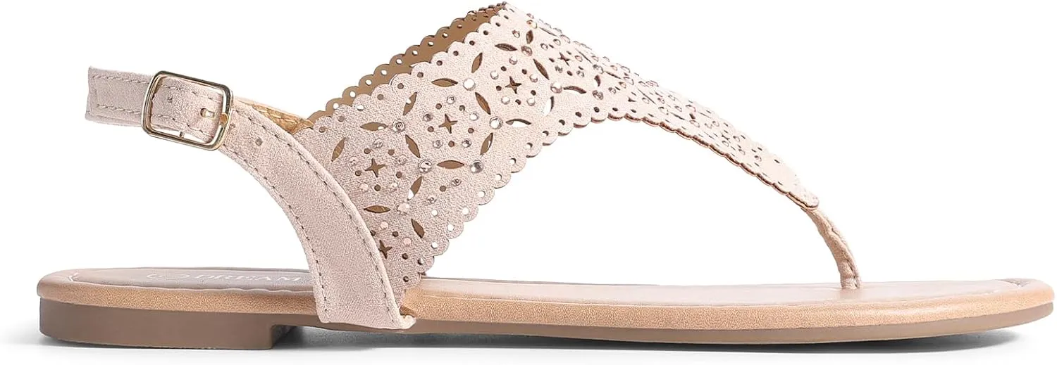 DREAM PAIRS Women's Rhinestone Casual Wear Cute Gladiator Flat Sandals Beach Dressy T-Strap Thong Sandals