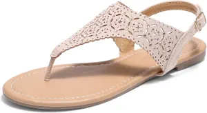 DREAM PAIRS Women's Rhinestone Casual Wear Cute Gladiator Flat Sandals Beach Dressy T-Strap Thong Sandals