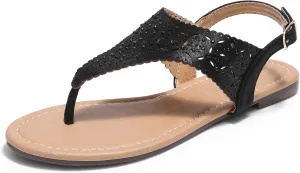 DREAM PAIRS Women's Rhinestone Casual Wear Cute Gladiator Flat Sandals Beach Dressy T-Strap Thong Sandals
