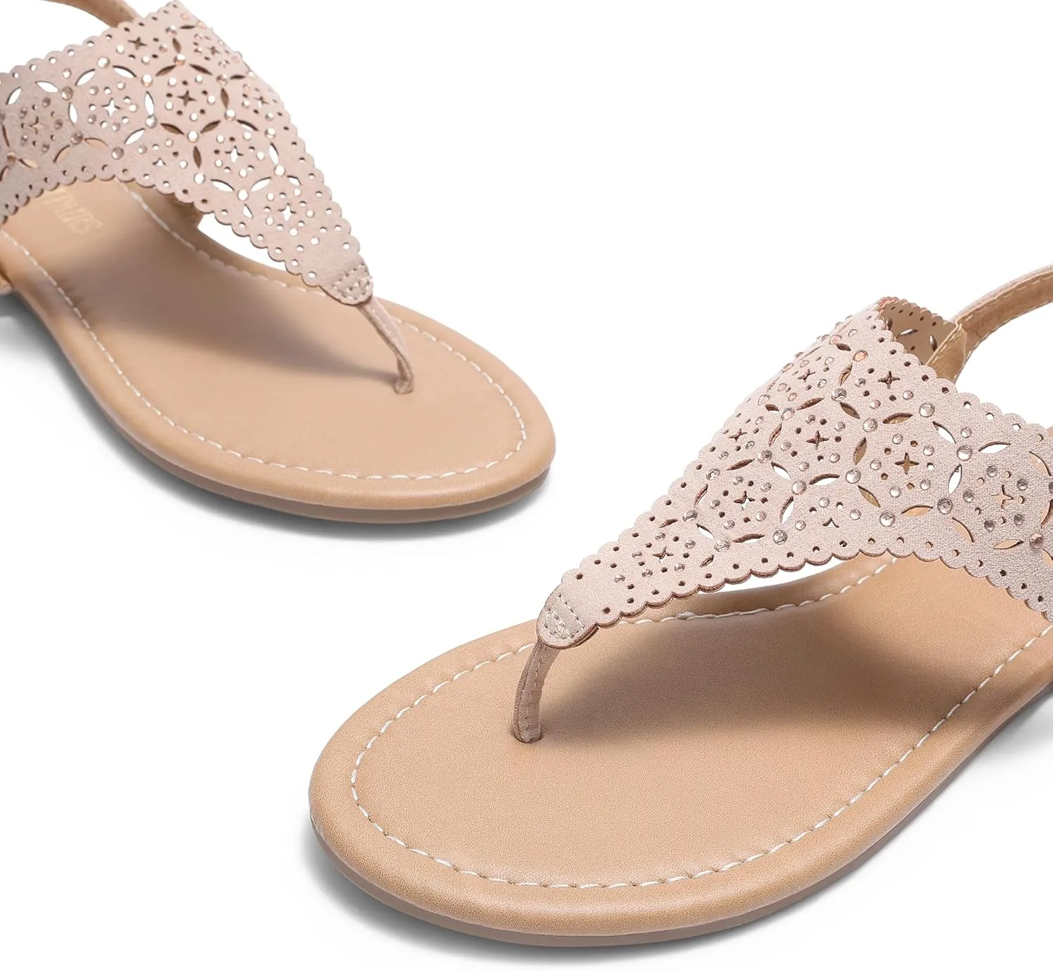 DREAM PAIRS Women's Rhinestone Casual Wear Cute Gladiator Flat Sandals Beach Dressy T-Strap Thong Sandals