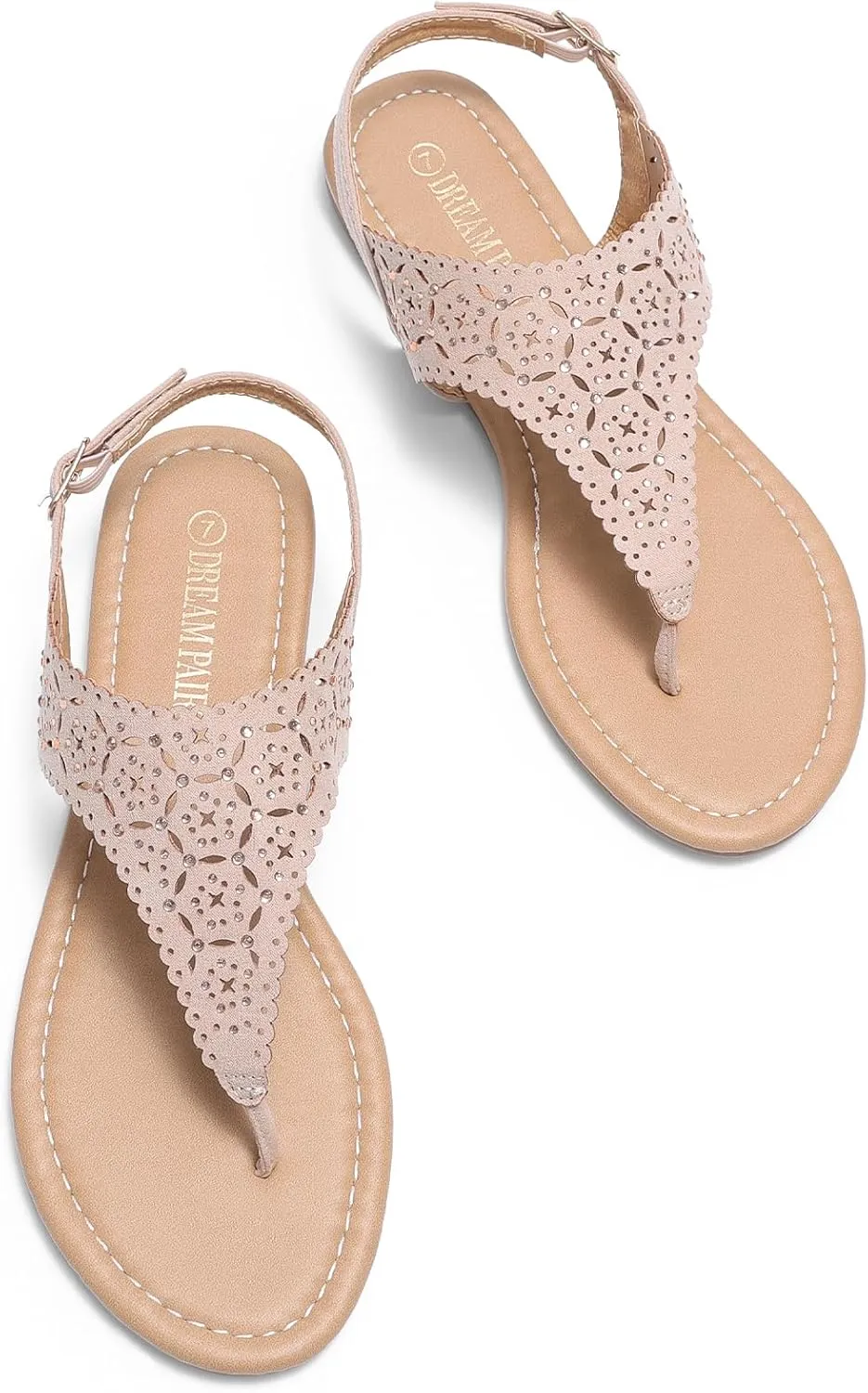 DREAM PAIRS Women's Rhinestone Casual Wear Cute Gladiator Flat Sandals Beach Dressy T-Strap Thong Sandals