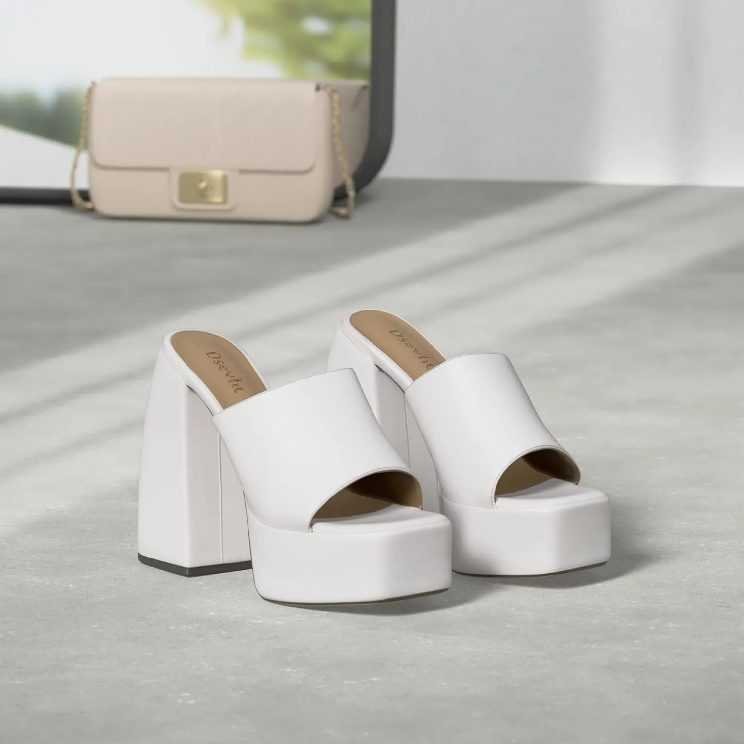 Dsevht Chunky Platform Sandals for Women,Slip On Square Toe Platform Mules with High Heel
