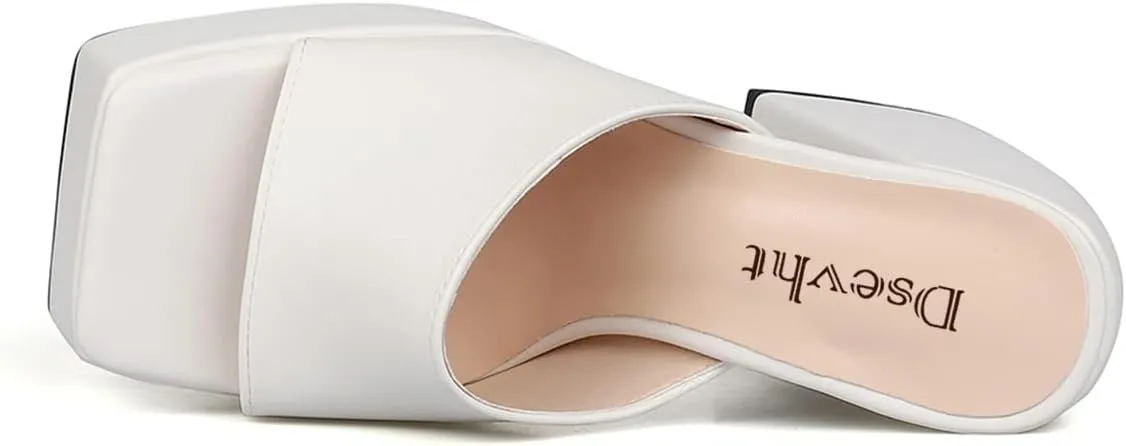 Dsevht Chunky Platform Sandals for Women,Slip On Square Toe Platform Mules with High Heel