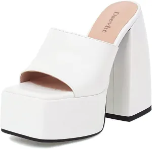 Dsevht Chunky Platform Sandals for Women,Slip On Square Toe Platform Mules with High Heel