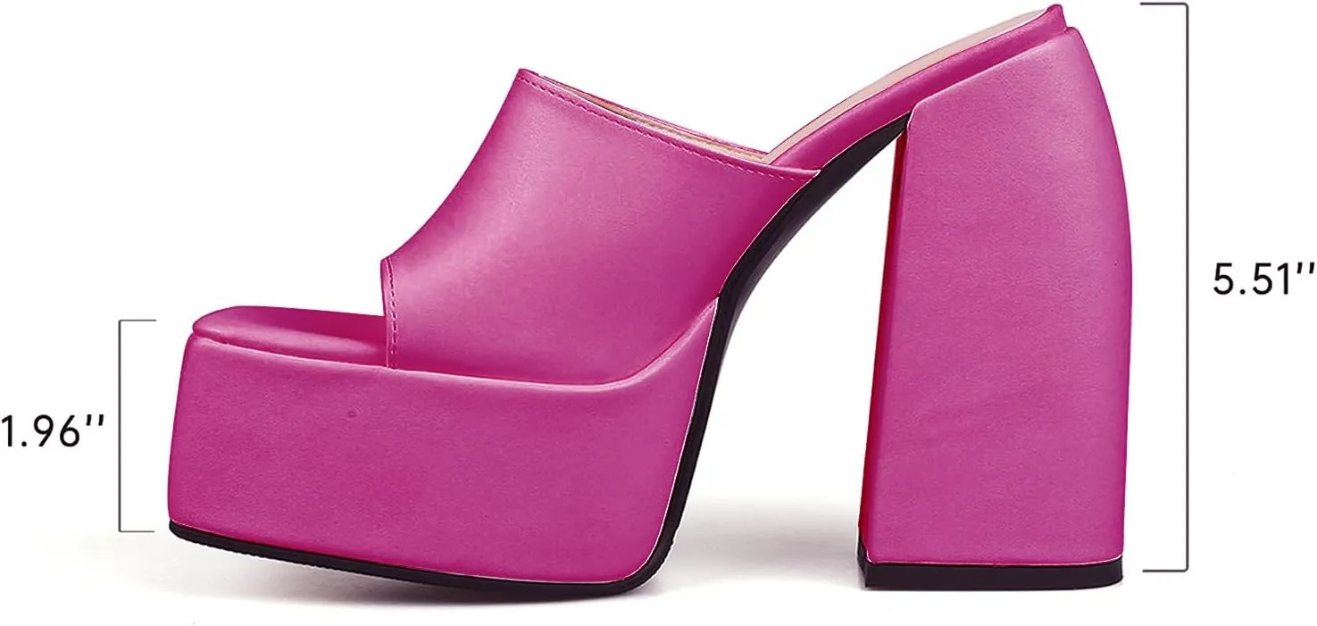 Dsevht Chunky Platform Sandals for Women,Slip On Square Toe Platform Mules with High Heel