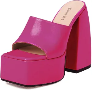 Dsevht Chunky Platform Sandals for Women,Slip On Square Toe Platform Mules with High Heel
