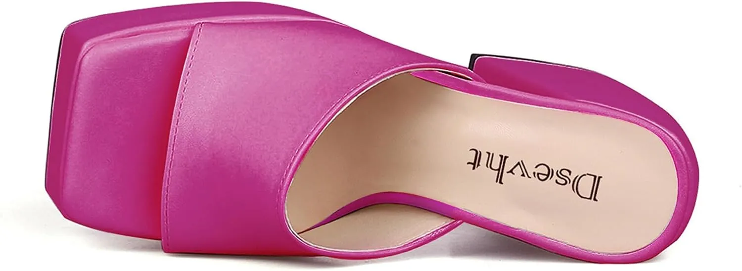 Dsevht Chunky Platform Sandals for Women,Slip On Square Toe Platform Mules with High Heel