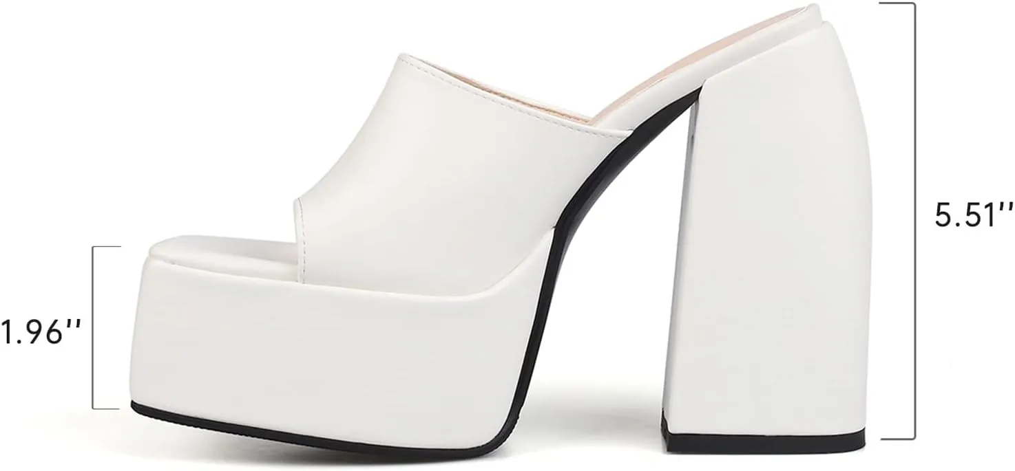 Dsevht Chunky Platform Sandals for Women,Slip On Square Toe Platform Mules with High Heel