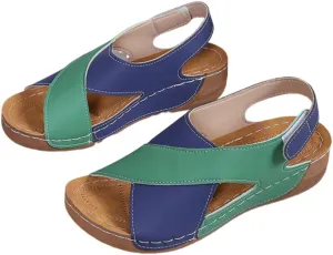 DYJAGYO Women's Sandals 2024, Thick Sole Sandals, Colour Block Slope Heel Sandals, Orthopedic Sandals, Beach Sandals