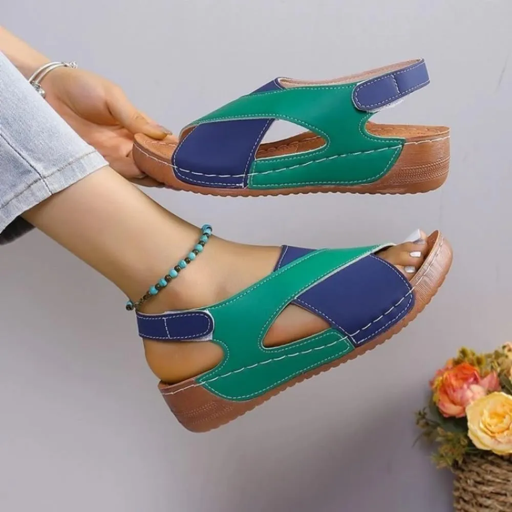 DYJAGYO Women's Sandals 2024, Thick Sole Sandals, Colour Block Slope Heel Sandals, Orthopedic Sandals, Beach Sandals