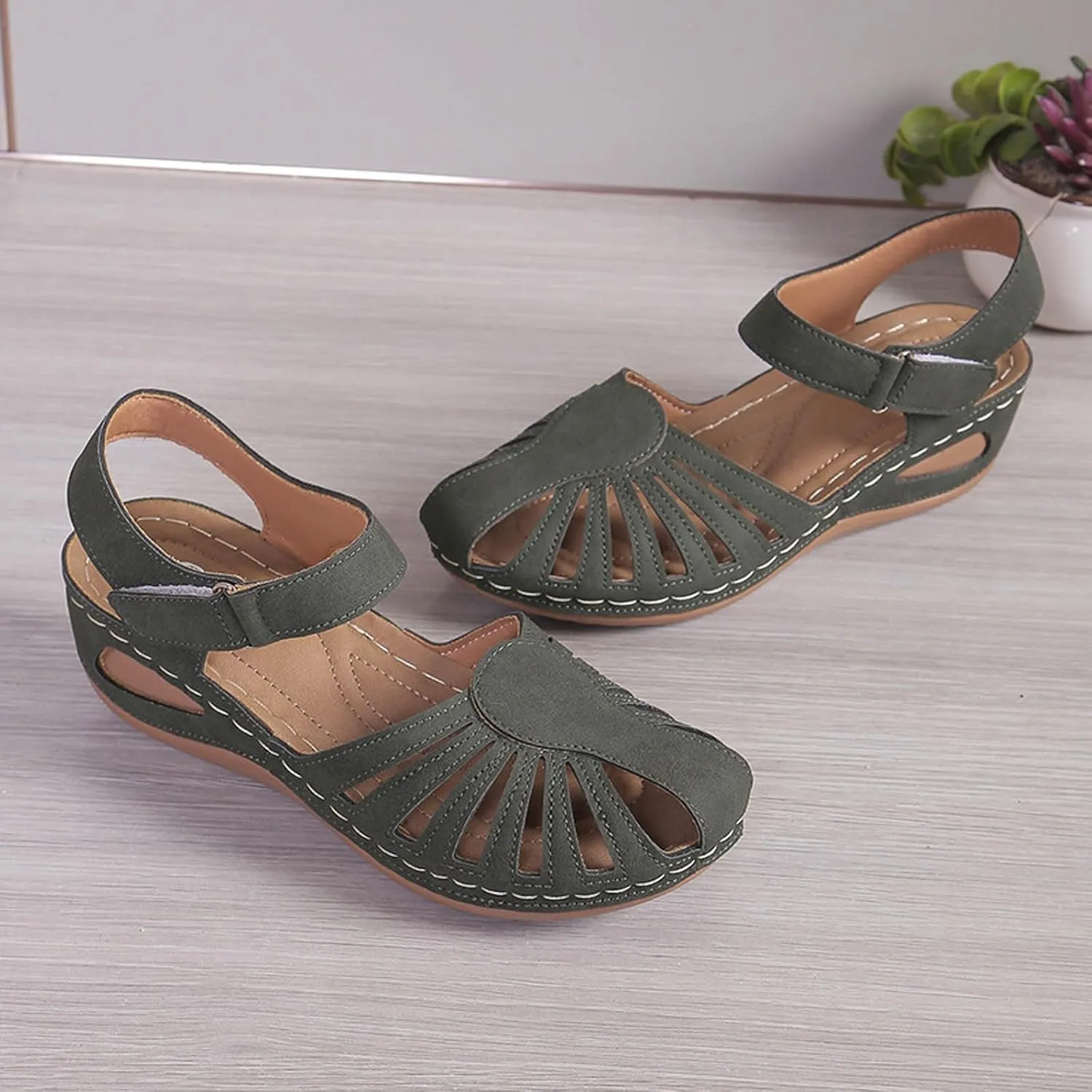 Eduavar Orthopedic Sandals for Women, Womens Sandals Comfortable Closed Toe Casual Hollow Out Shoes Orthotic Wedge Sandals