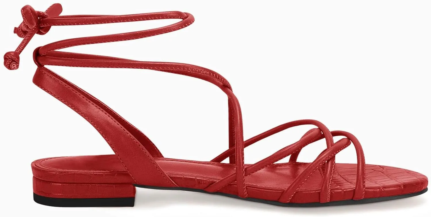 Ermonn Women's Lace-up Flat Sandals Strappy Open Toe Slingback CrissCross Casual Summer Slides