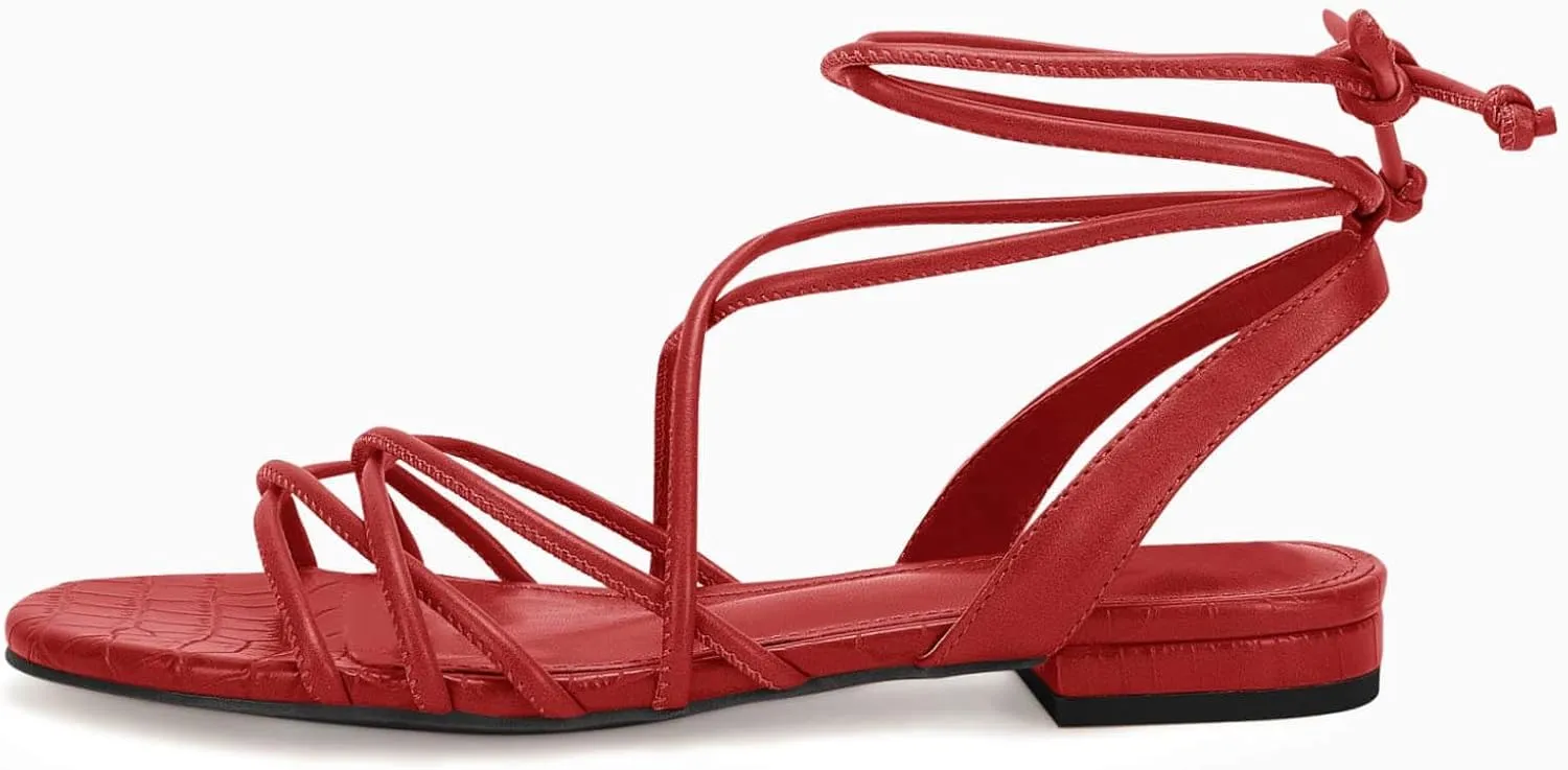 Ermonn Women's Lace-up Flat Sandals Strappy Open Toe Slingback CrissCross Casual Summer Slides