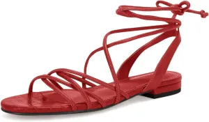 Ermonn Women's Lace-up Flat Sandals Strappy Open Toe Slingback CrissCross Casual Summer Slides