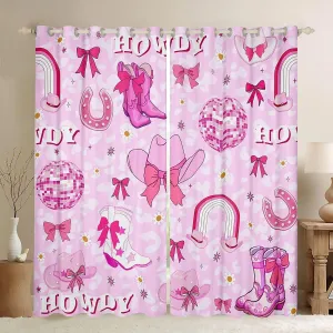 Erosebridal Cheetah Print Cowgirl 42" Wx84 L Blackout Curtains for Girls,Pink Kawaii Bow Western Curtains & Drapes Cute Rainbow Bowknot Cowboy Hats Boots Leopard Daisy Window Treatments 2 Panels