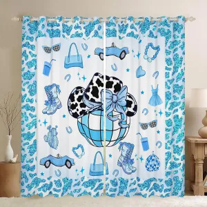 Erosebridal Cowboy Blackout Curtains 30-50%,Cowgirl Boots Hats Curtain,Southwestern Window Treatments,Blue Hippie Cow Pattern Curtains Drapes 2 Panels,52" Wx84 L