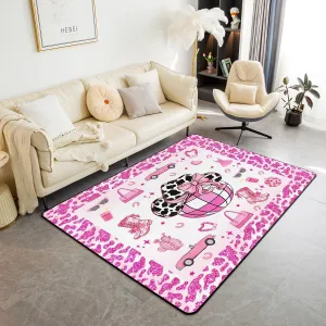 Erosebridal Cowgirl Area Rug 6'6" x 4'11" for Bedroom Living Room Playroom,Cowgirl Boots Hats Carpet,Western Farmhouse Decorative Rug,Neon Cow Pattern Indoor Floor Mat