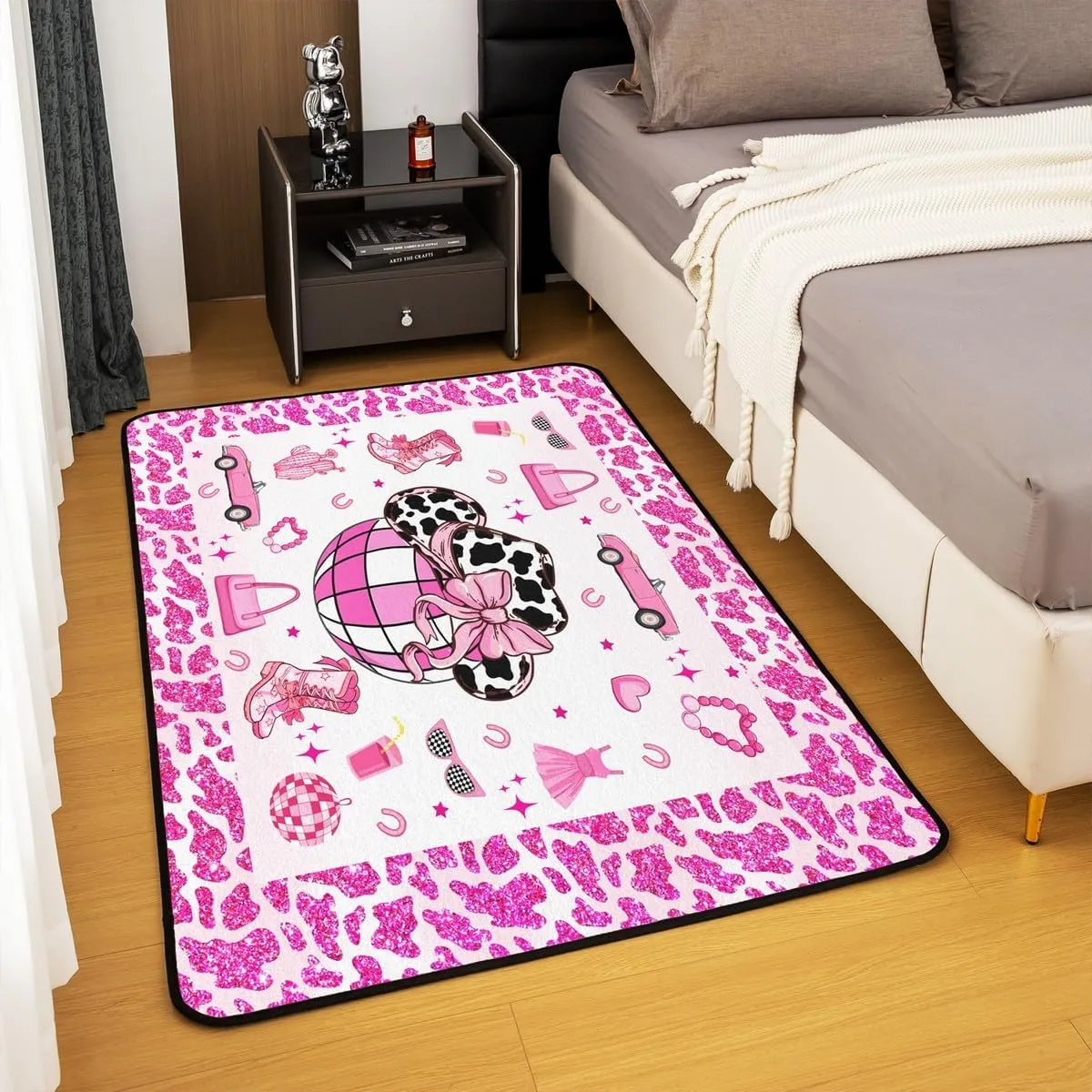 Erosebridal Cowgirl Area Rug 6'6" x 4'11" for Bedroom Living Room Playroom,Cowgirl Boots Hats Carpet,Western Farmhouse Decorative Rug,Neon Cow Pattern Indoor Floor Mat