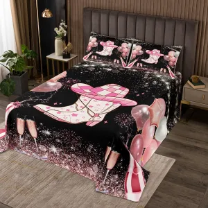 Erosebridal Cowgirl Coverlet Set Cute Kawaii Pink Cowgirl King Quilt Set for Kids Girls Teen,Western Cowboy Hat Boots Bedspread Set Rustic Fireworks Bedding Set Bedroom Decor 3 Pcs