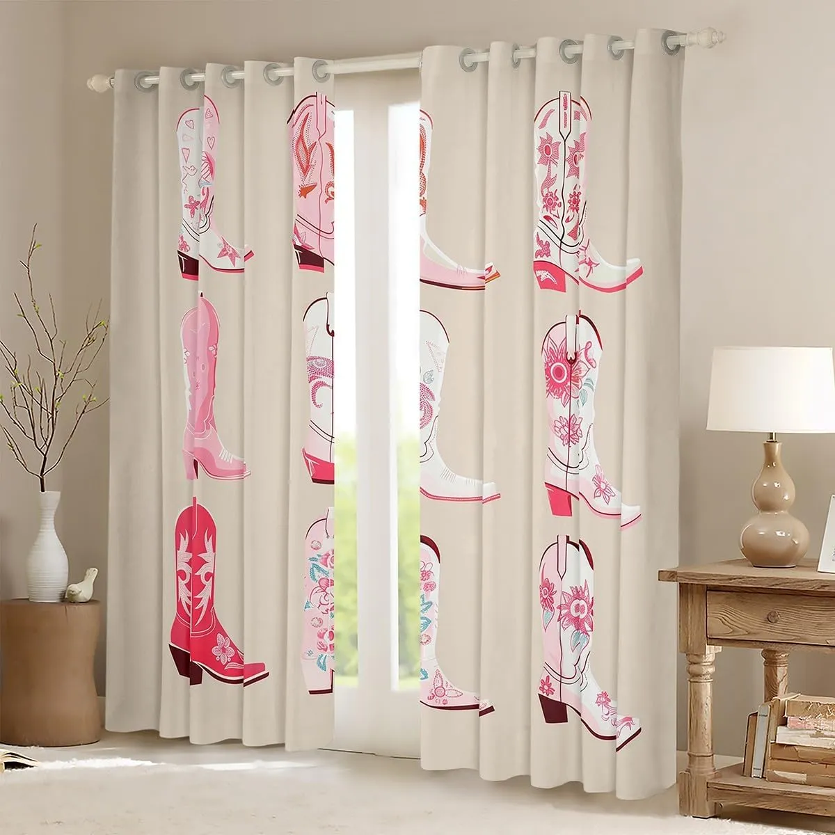 Erosebridal Cowgirl Curtains for Living Room Bedroom,Western Cowboy Boots Blackout Curtains 30-50%,Wild West Cowgirl Window Treatments,Farmhouse Curtain Drapes 2 Panels,38x45 Inch