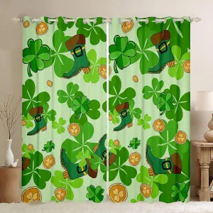 Erosebridal Happy St. Patrick's Day Window Treatments 38" Wx45 L Lucky Four Leaf Clover Design Window Curtain for Kids Boys Girls,Green Boots Curtain Nature Botanical Curtains & Drapes