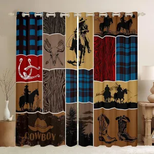Erosebridal Horse Blackout Curtains for Boys, Western Cowboys Curtains, Riding Boots Curtains & Drapes for Kids Teens Adult, Arrow Southwest Animal Retro Window Curtains 42" Wx90 L, Red Brown Yellow