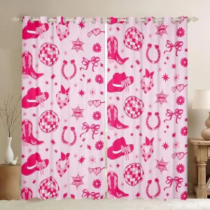 Erosebridal Kids Western Bow Curtain 38" Wx45 L, Cute Bowknot Blackout Curtains for Girls Boys Teens Adult Women Children, Western Boots Window Treatments Pink Dreamy Princess Bedroom Decor, Pink