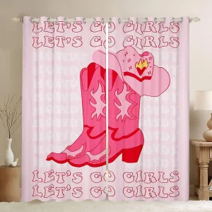 Erosebridal Pink Cowgirl Window Curtains,Cowgirl Gifts for Girls Western Curtains for Bedroom 38" Wx45 L,Cowboy Boots Hat Curtains & Drapes for Kids Teen Women Wild West Window Treatments 2 Panels