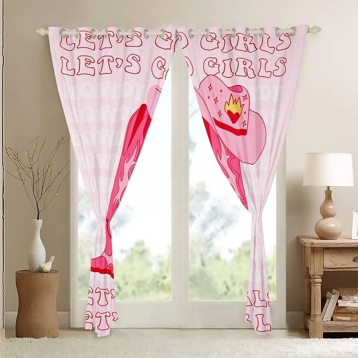 Erosebridal Pink Cowgirl Window Curtains,Cowgirl Gifts for Girls Western Curtains for Bedroom 38" Wx45 L,Cowboy Boots Hat Curtains & Drapes for Kids Teen Women Wild West Window Treatments 2 Panels