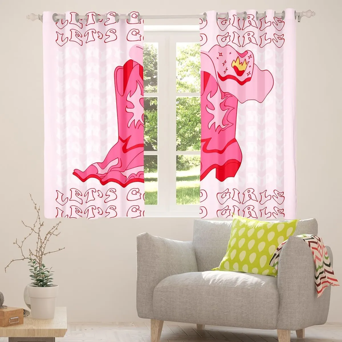 Erosebridal Pink Cowgirl Window Curtains,Cowgirl Gifts for Girls Western Curtains for Bedroom 38" Wx45 L,Cowboy Boots Hat Curtains & Drapes for Kids Teen Women Wild West Window Treatments 2 Panels