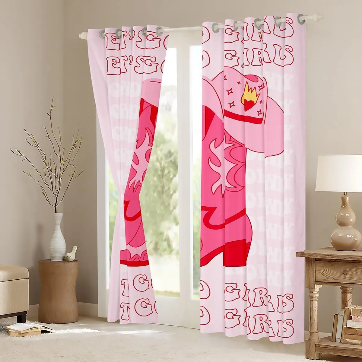 Erosebridal Pink Cowgirl Window Curtains,Cowgirl Gifts for Girls Western Curtains for Bedroom 38" Wx45 L,Cowboy Boots Hat Curtains & Drapes for Kids Teen Women Wild West Window Treatments 2 Panels