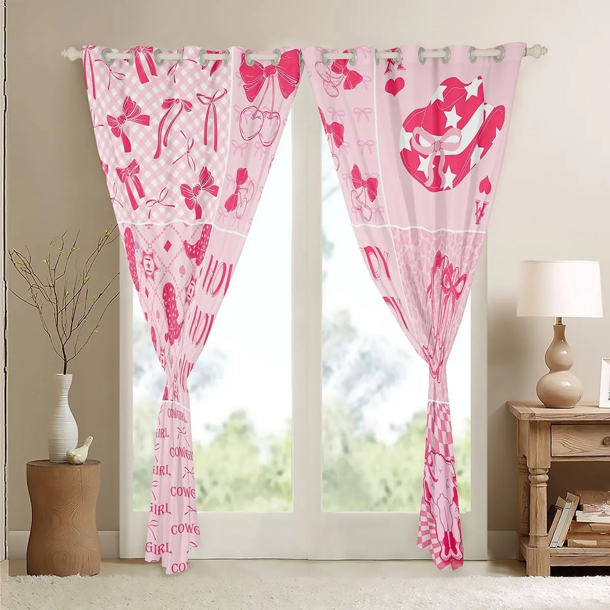 Erosebridal Western Cowgirl Curtains & Drapes Pink Disco Ball Curtains, Howdy Cow Girl Window Curtains for Girls Kids Southwestern Boots 30%-50% Blackout Curtains 38''Wx54''L, 2 Panels