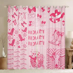 Erosebridal Western Cowgirl Curtains & Drapes Pink Disco Ball Curtains, Howdy Cow Girl Window Curtains for Girls Kids Southwestern Boots 30%-50% Blackout Curtains 38''Wx54''L, 2 Panels