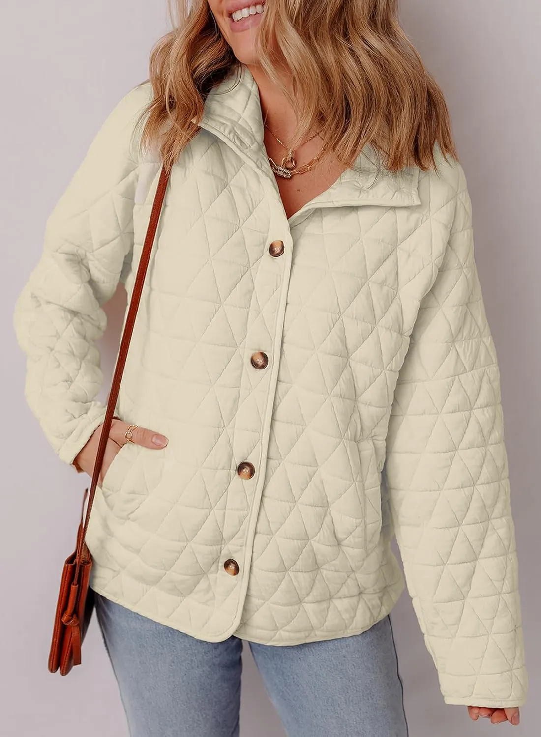 EVALESS Women's Lightweight Diamond Quilted Jacket Casual Winter Open Front Button Down Puffer Coat Outwear Cardigan