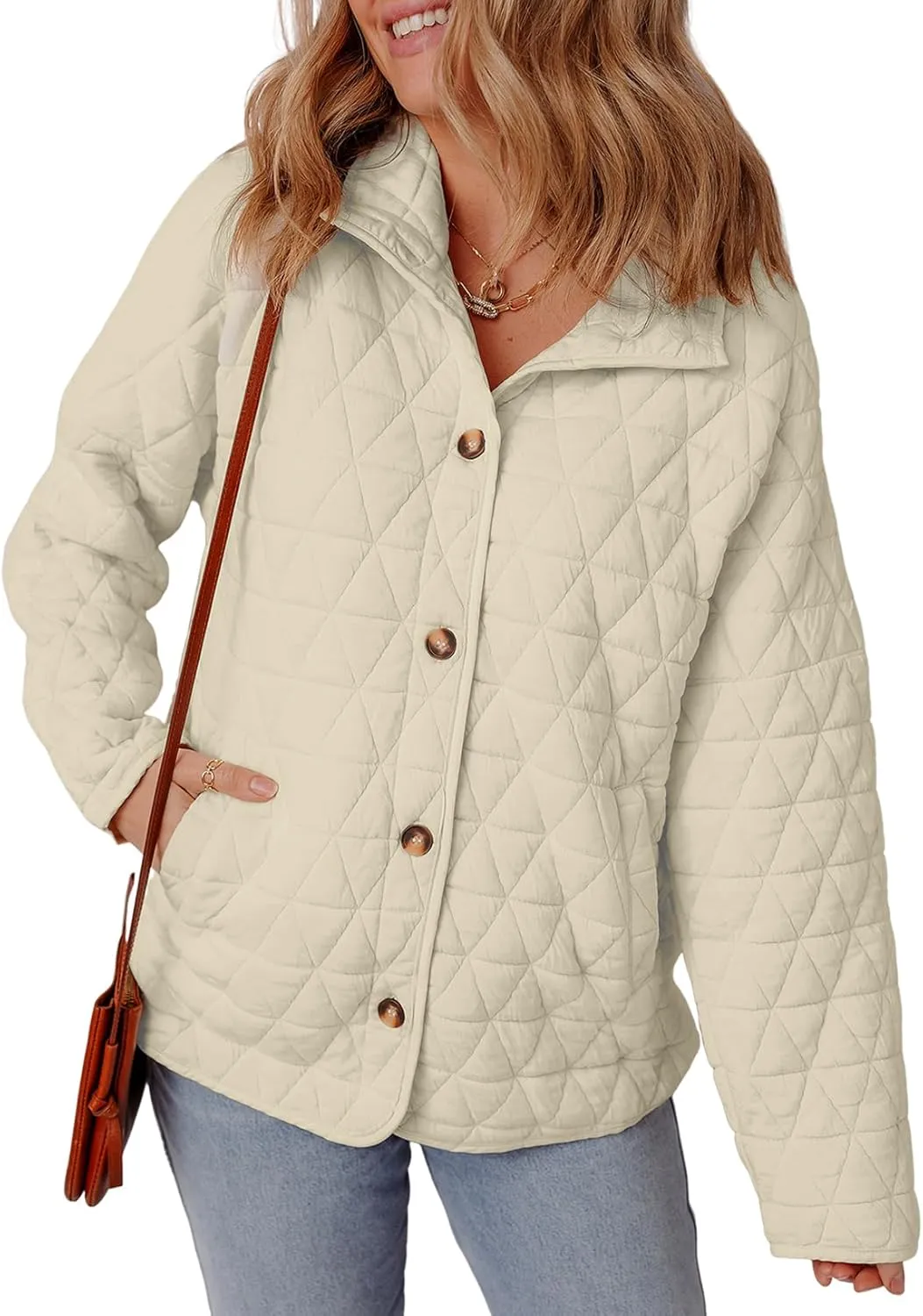 EVALESS Women's Lightweight Diamond Quilted Jacket Casual Winter Open Front Button Down Puffer Coat Outwear Cardigan