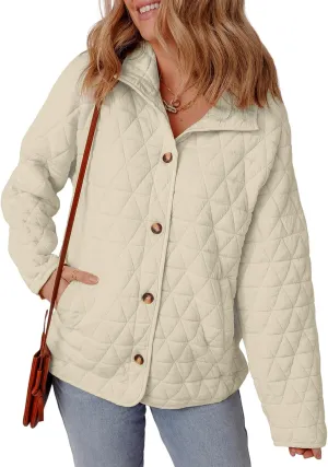 EVALESS Women's Lightweight Diamond Quilted Jacket Casual Winter Open Front Button Down Puffer Coat Outwear Cardigan