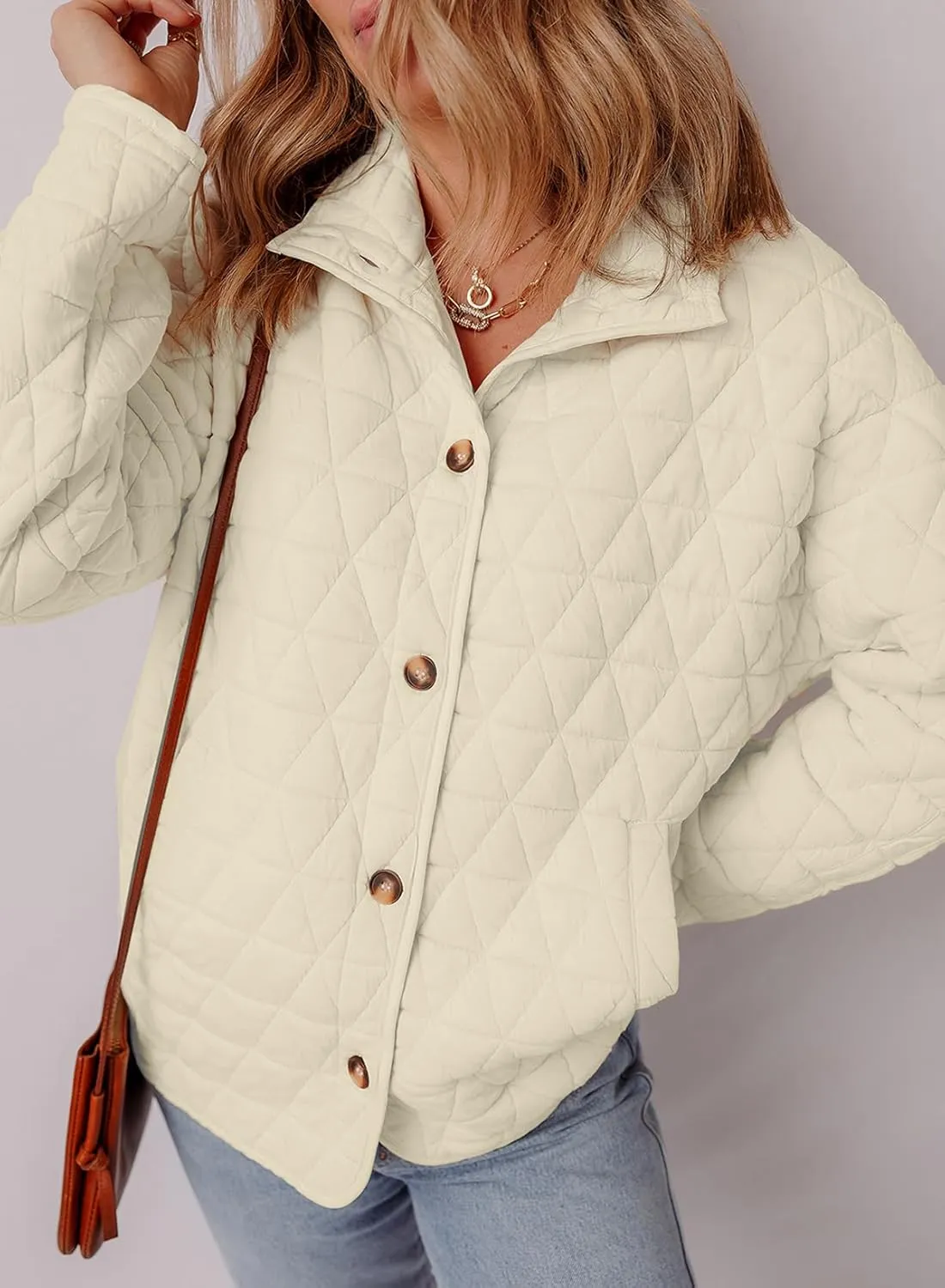 EVALESS Women's Lightweight Diamond Quilted Jacket Casual Winter Open Front Button Down Puffer Coat Outwear Cardigan